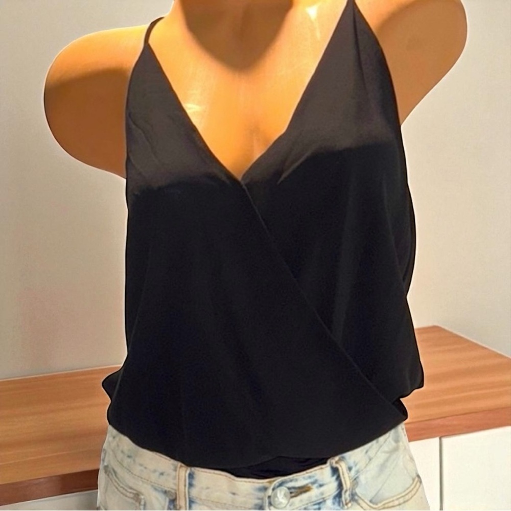 Lulu's Black V-Neck Wrap Camisole Bodysuit